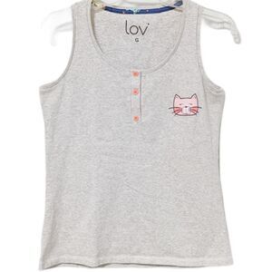 Lovi Sleeveless Cat Henley Tank Top Grey Sleep Lg